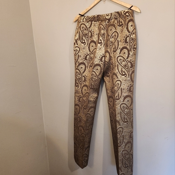 Celine Designer Vintage Gold Paisley Brocade Silk-Lined Pants | FR 40 - Picture 7 of 12